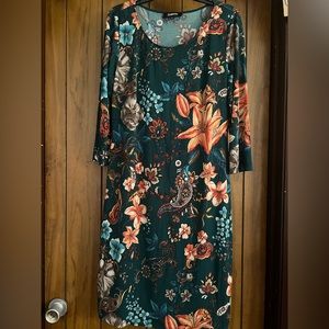 Preowned Glamour Green and Orange Floral Dress Size 16